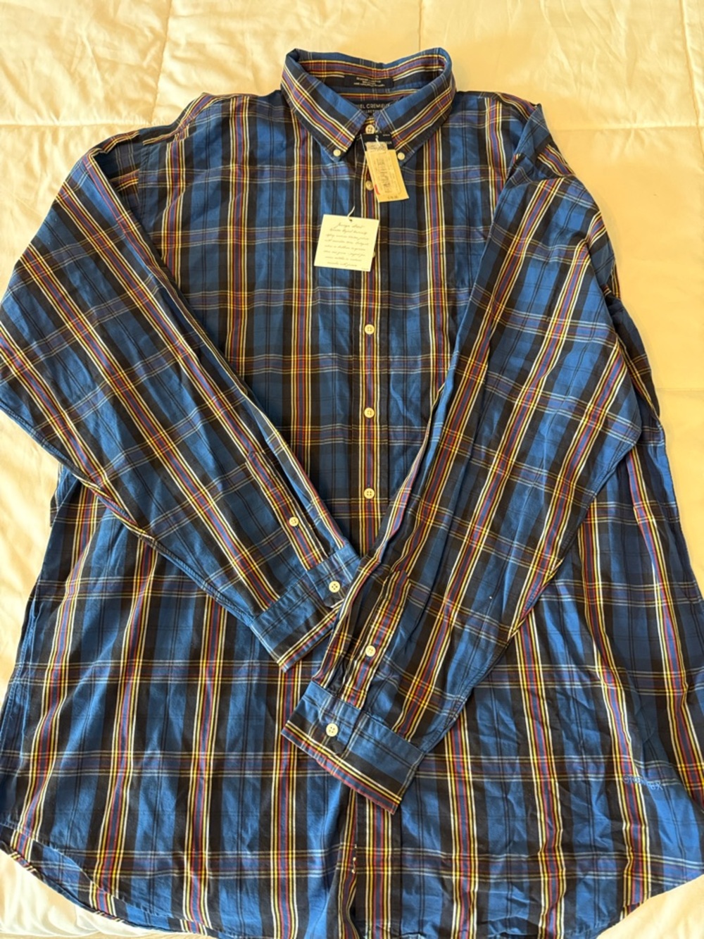 Daniel Cremieux Blue Plaid Button-Down Shirt with Yellow & Brown Stripes
